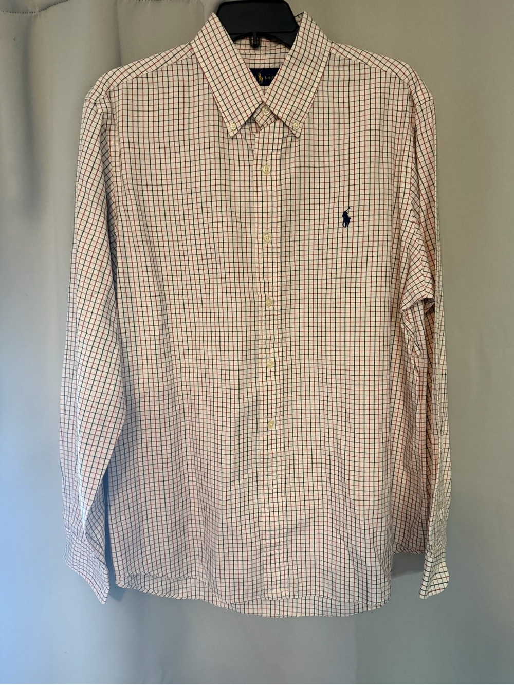 Ralph Lauren Men’s Long-Sleeve Button-Down Shirt - White with Red & Blue Check